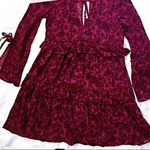 American Eagle Boho Bell Sleeve Maroon Dress